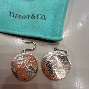 Tiffany & Co Sterling silver round disc notes drop dangle earrings